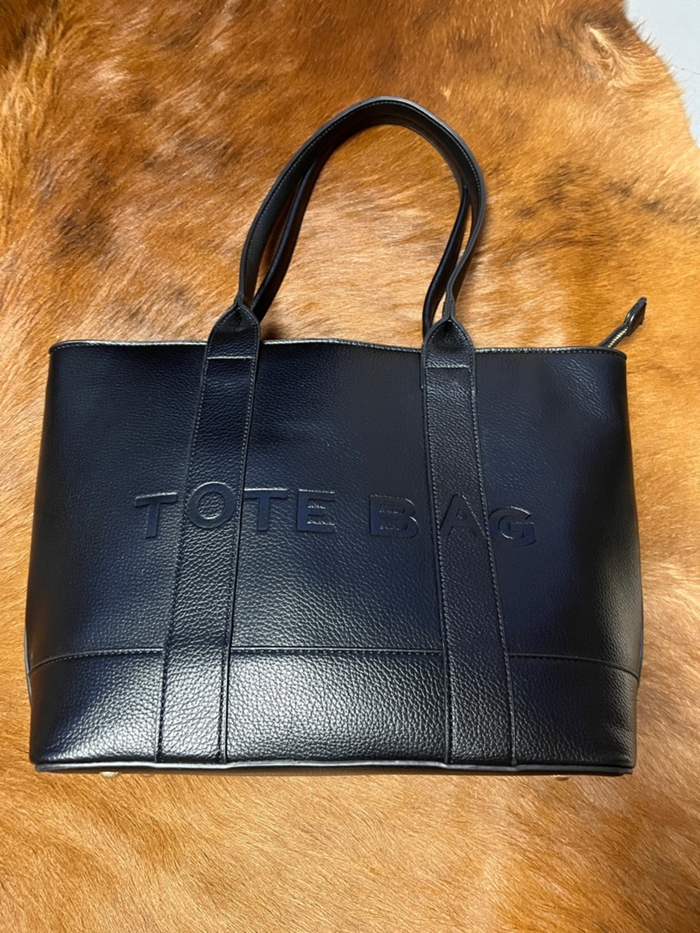 Black Embossed Tote Bag - Structured Everyday Tote